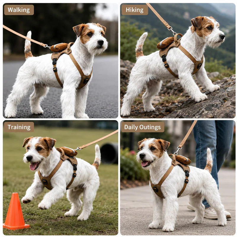 Adjustable Training Dog Outdoor Vest with Backpack & Elastic Leash