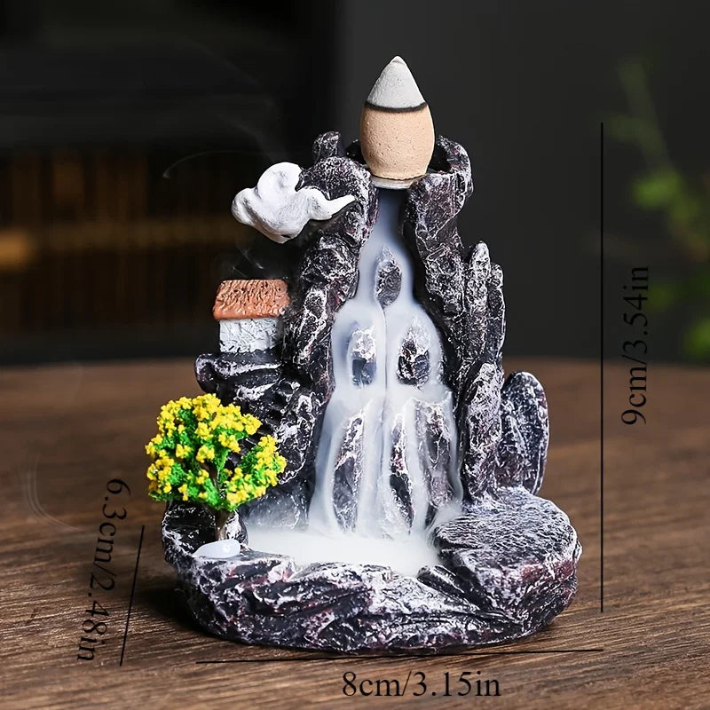 Incense Holder Backflow Waterfall Burner Ceramic Home Decor with Cones
