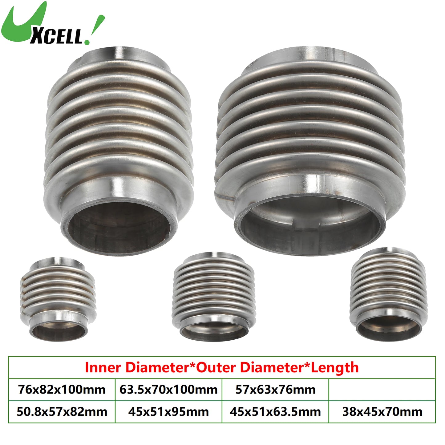 UXCELL Exhaust Flex Pipe | 38/45/50/60mm Bellows Connector Stainless Universal