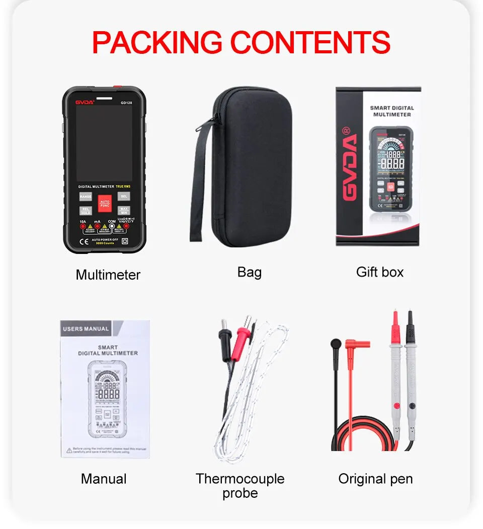 GVDA New 9999 Counts Digital Multimeter Smart Auto Range 1000V 10A Tester Meter Ohm Hz Capacitance REL True RMS AC DC DMM GD128-EXPROTAS