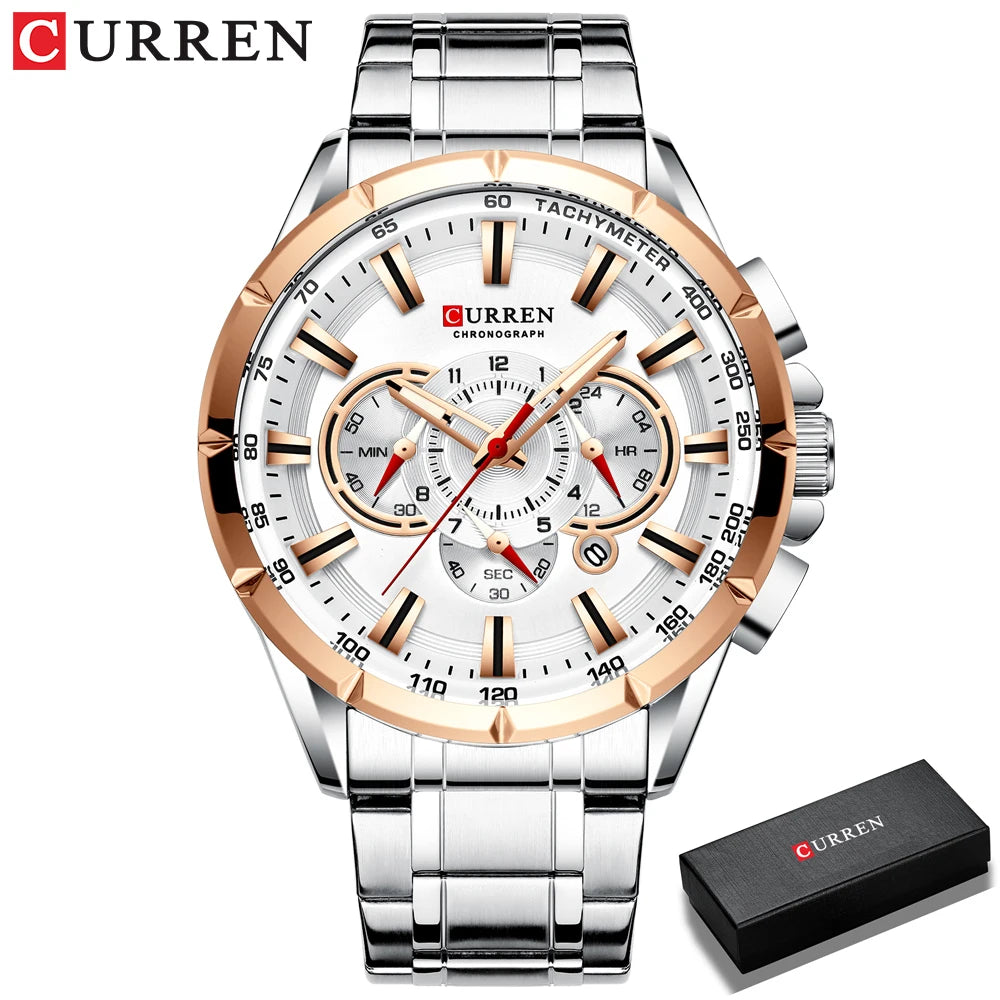 Stainless Steel Curren Mens Quartz Watch Luminous Waterproof Big Dial