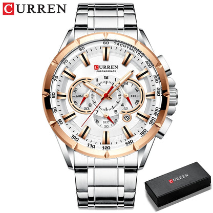 Stainless Steel Curren Mens Quartz Watch Luminous Waterproof Big Dial