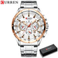 Stainless Steel Curren Mens Quartz Watch Luminous Waterproof Big Dial