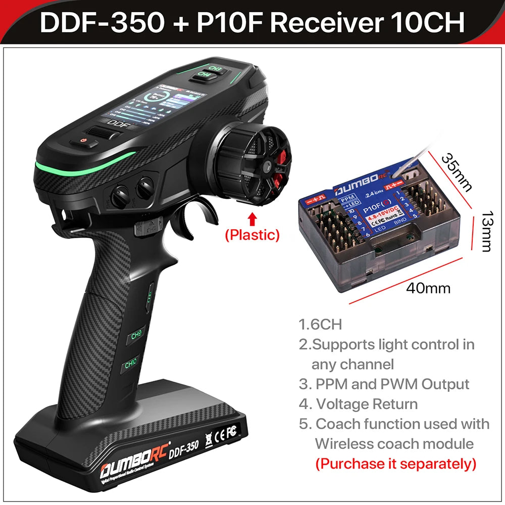 DUMBORC 10CH Controller 2.4G Transmitter Receiver for RC Car Boat Tank FHSS