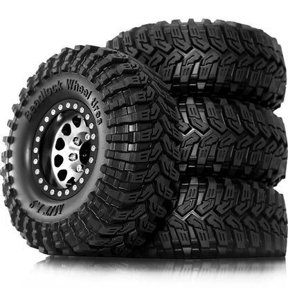 4pcs 1.9 Beadlock Wheels & Tires -8.9mm Offset for 1/10 RC Crawler TRX4