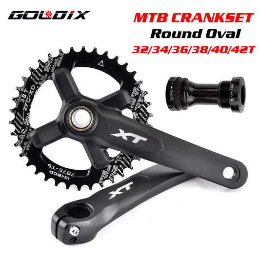 XT Bicycle Crankset 104BCD MTB Bike Crank Chainring Bike 170mm 175mm Black Round Oval 32T 34T 36T 38T Aluminum Alloy with Bottom-EXPROTAS