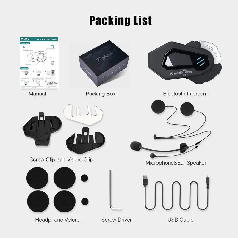 FreedConn Motorcycle Helmet Bluetooth Intercom Headset FM Waterproof Music Share