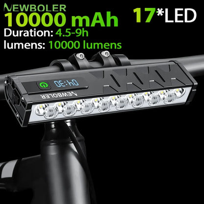 10000mAh Bicycle Headlight 17 LED USB Rechargeable Power Bank MTB Front Light
