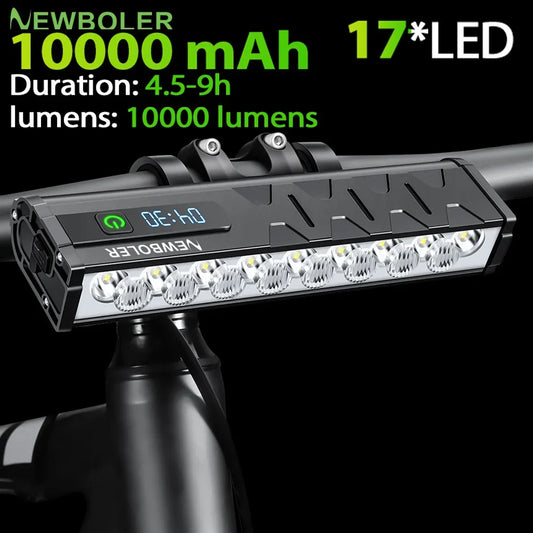 10000mAh Bicycle Headlight 17 LED USB Rechargeable Power Bank MTB Front Light