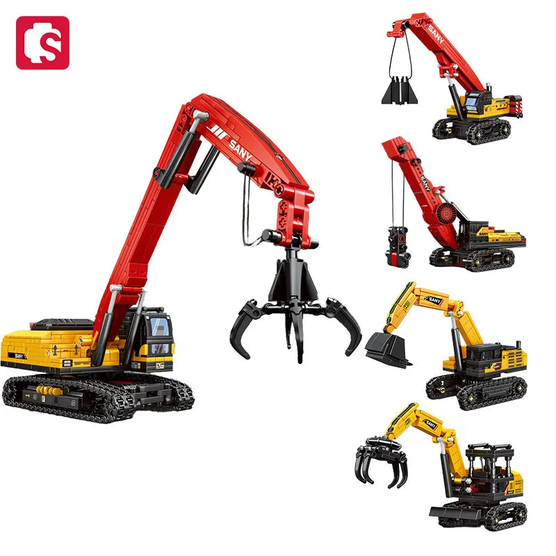 SEMBO 4in1 Construction Vehicle Building Blocks Excavator Truck MOC Model Toy Gift