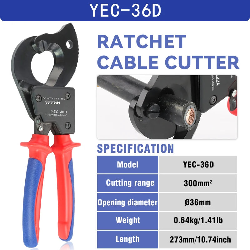 Insulated Ratcheting Cable Cutters Wire Pliers Heavy Duty Wire Cutters for Multi-Strand Aluminum & Copper Cables up to 240mm²-EXPROTAS