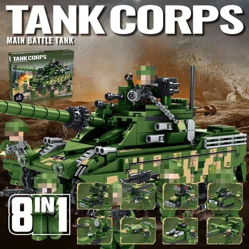 2026 Military Vehicle Tank Building Blocks Model Toy Set 8in1 Construction
