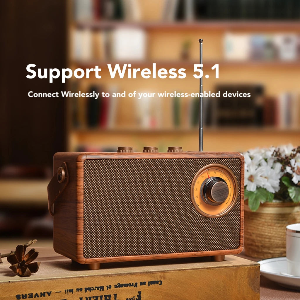 Mini Retro Wireless Bluetooth Speaker Portable FM Radio Music Player