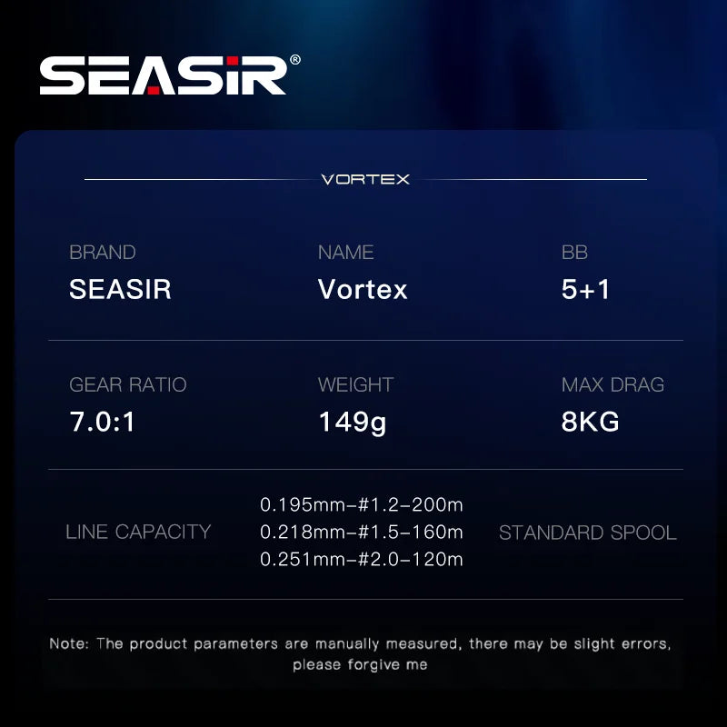 Baitcasting Reel 149g 7.0:1 Seasir Vortex 5+1BB 8kg Drag Fresh Saltwater