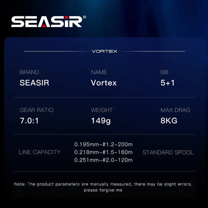Baitcasting Reel 149g 7.0:1 Seasir Vortex 5+1BB 8kg Drag Fresh Saltwater