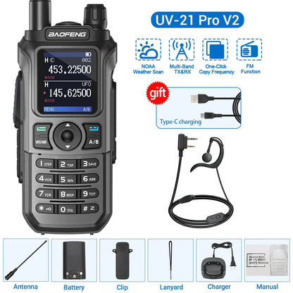 Baofeng UV-21 Pro V2 Wireless Copy Frequency Tri Band Powerful Waterproof Long Range UV-5R 22Pro S22 Type-C Two Way Radio-EXPROTAS
