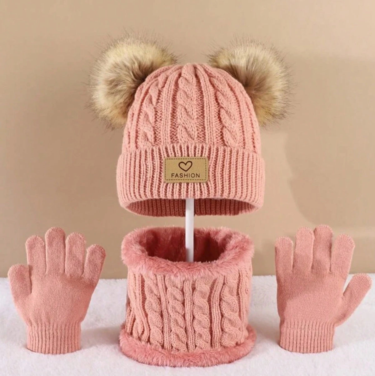 3PC Boys Hat Gloves Winter Set for Kids Warm Knitted Beanie Scarf