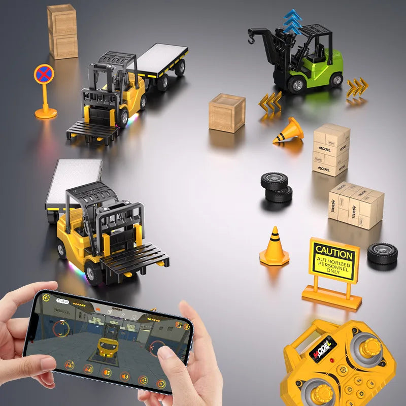 Bluetooth Remote Control Car 1:64 Mini Crane Forklift Alloy Toy