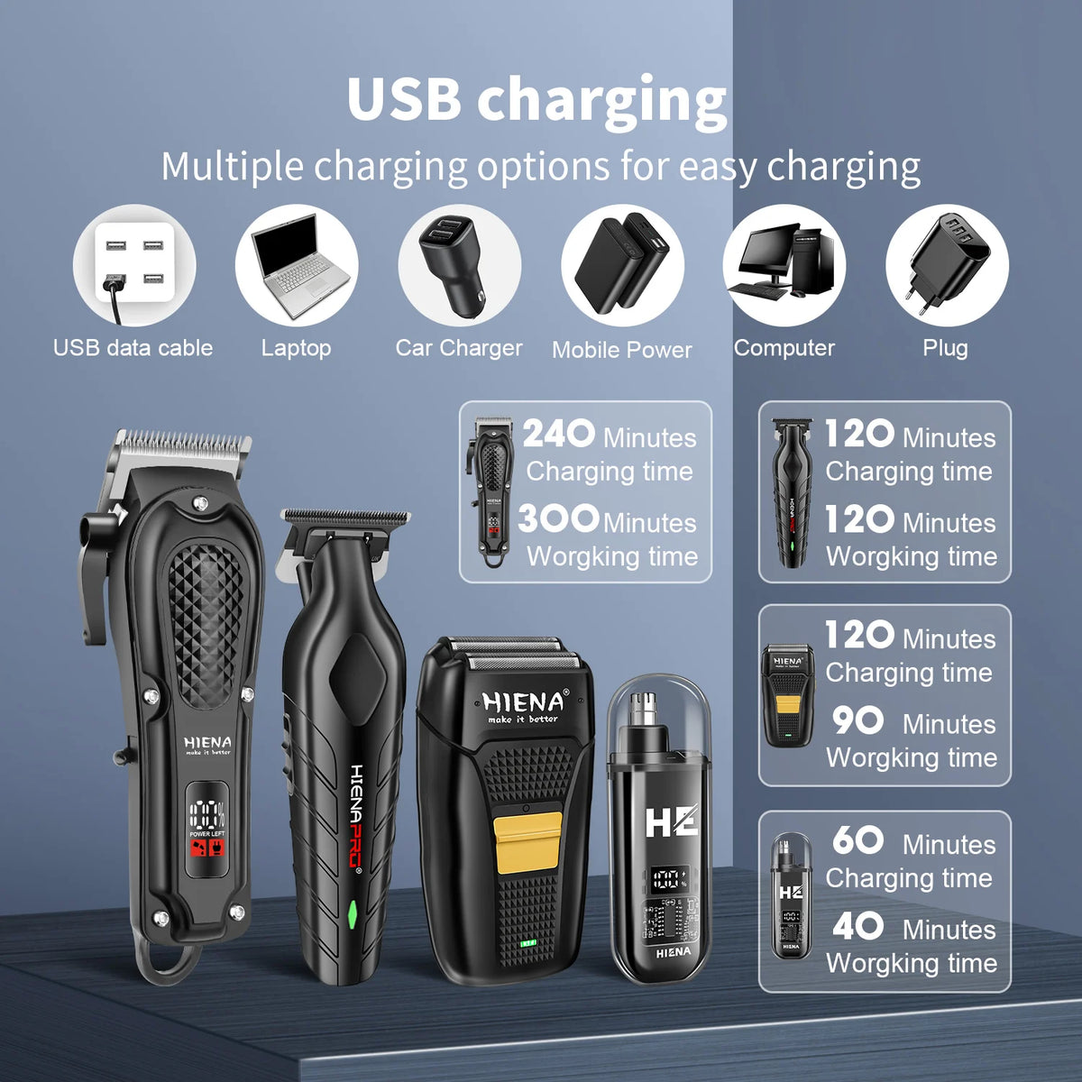 Professional Hair Clippers Cordless Trimmer for Men Beard Shaver Machine