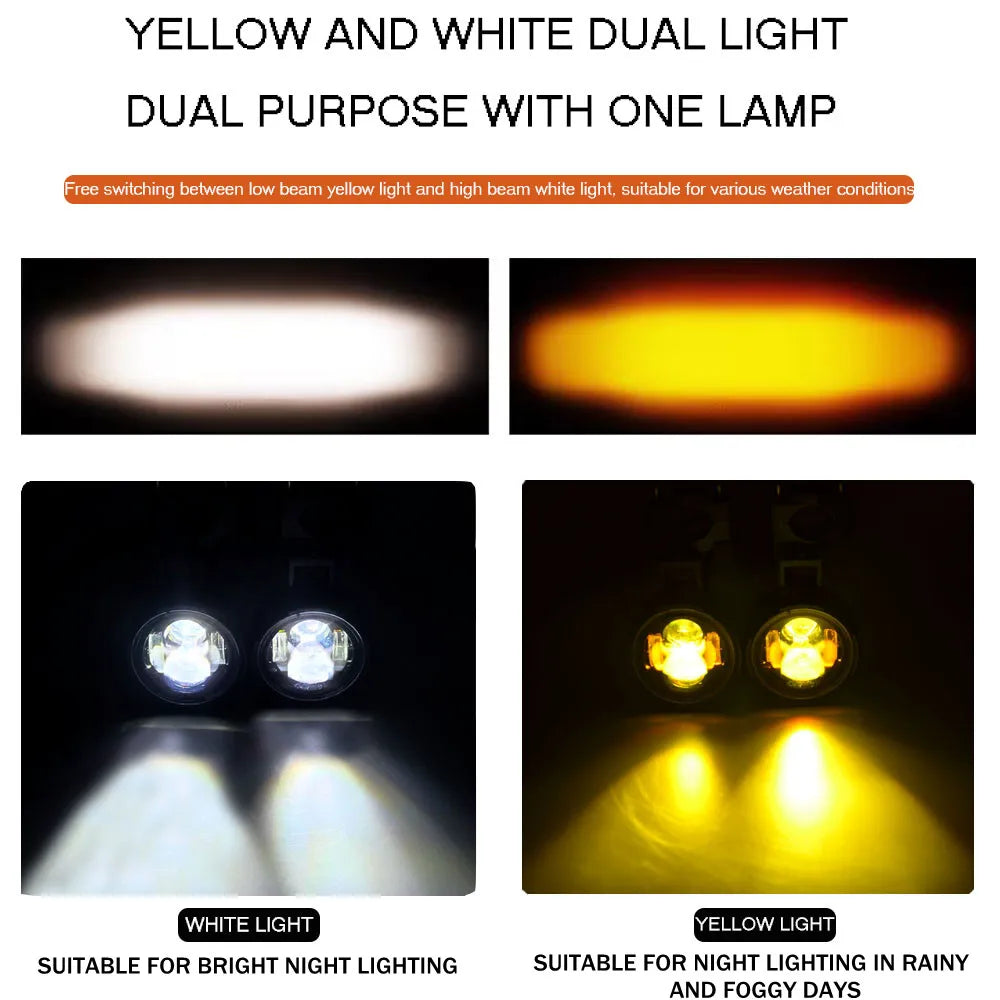 Pair 100W Motorcycle Headlight Fog Lights Led Auxiliary Driving Light Spotlight Headlamp Dual Color flasher farol Moto Fog Lamp.-EXPROTAS