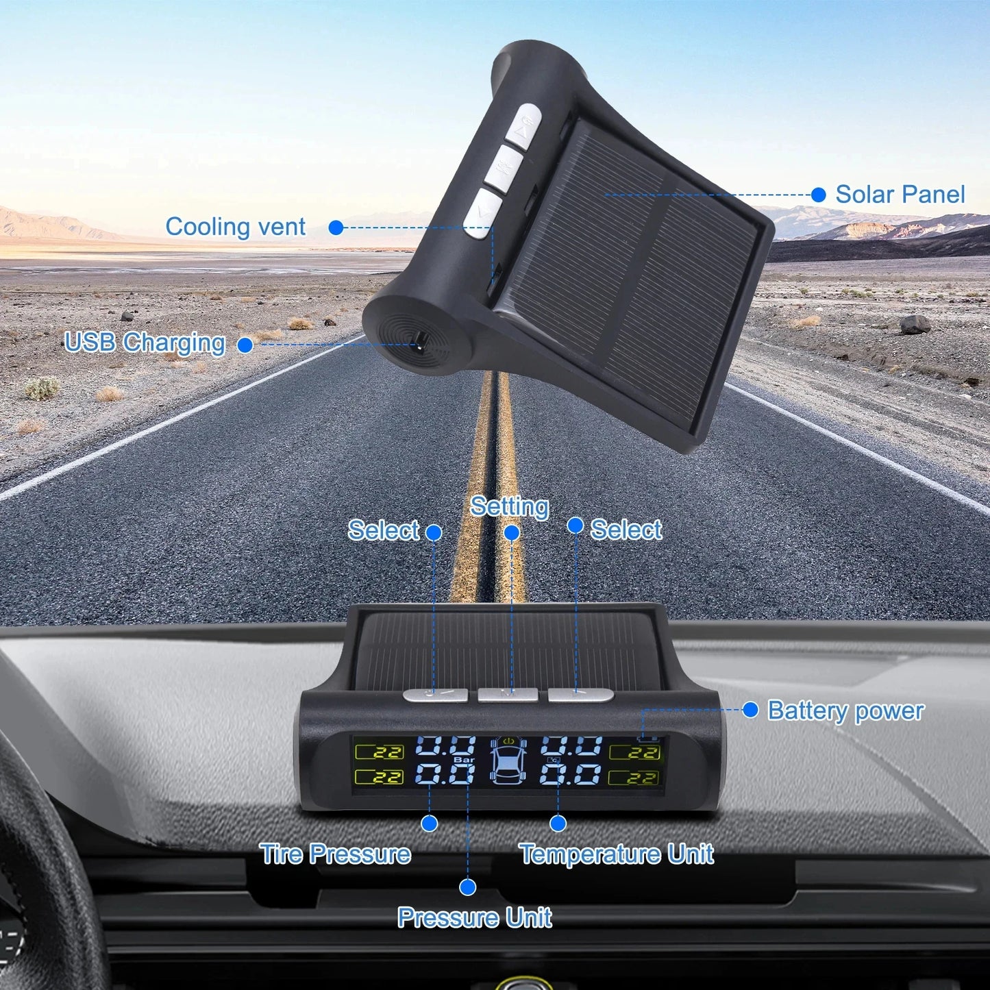 Intelligence Wireless Tire Pressure Monitoring System with 4 Sensors