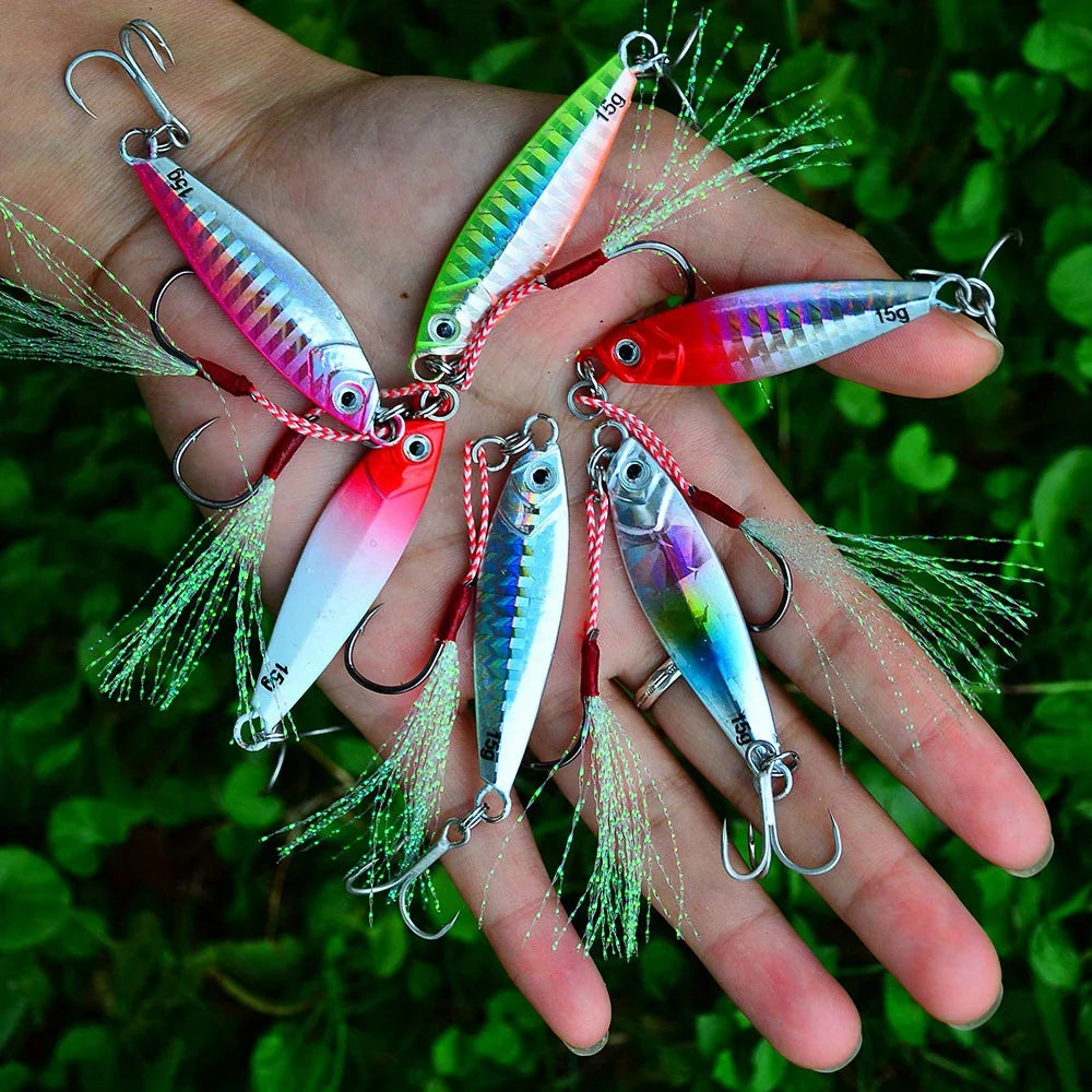 Aorace 5Pcs Metal Jig Lure Cast Spoon 10G 20G 30G 40G Artificial Bait Shore Fishing Jigging Metal Bass Fishing Lure With box