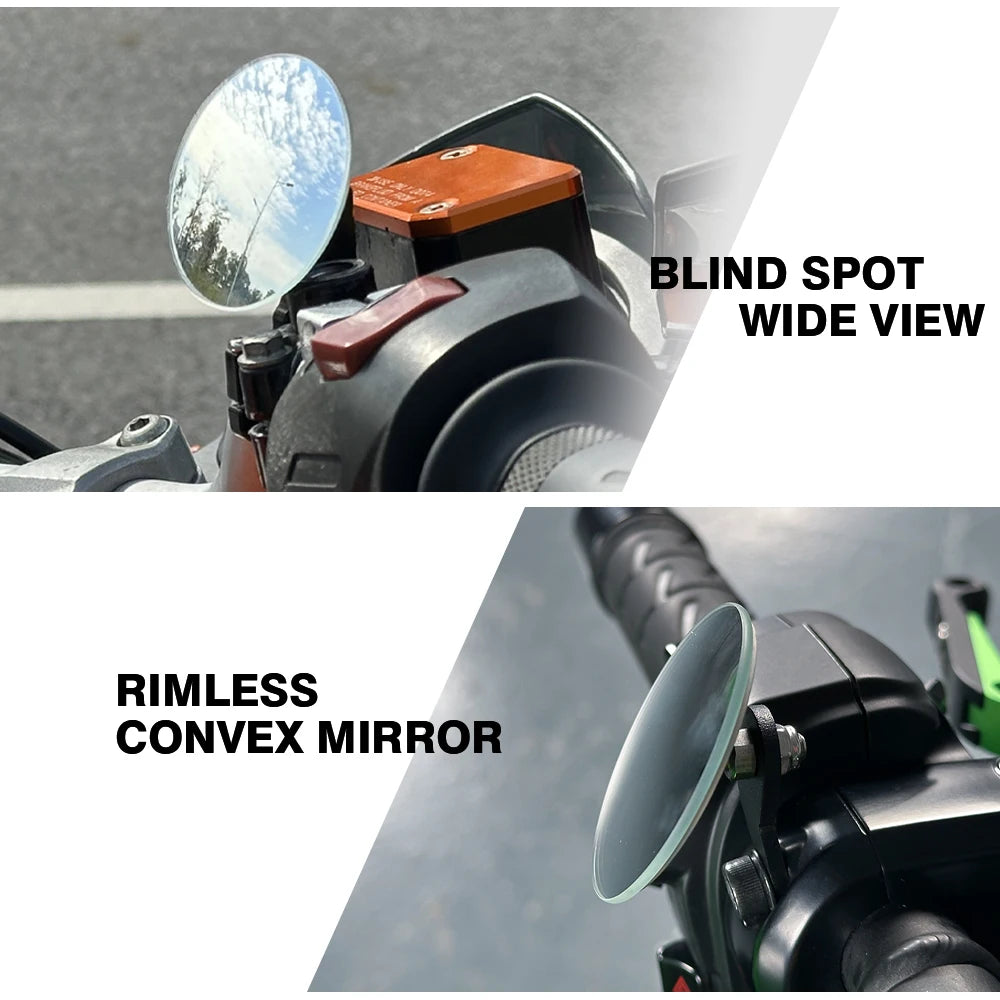 Universal Convex Rearview Mirror Rimless 360° Wide Vision Handlebar Mount
