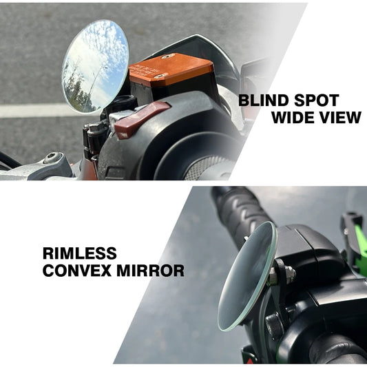 Universal Convex Rearview Mirror Rimless 360° Wide Vision Handlebar Mount