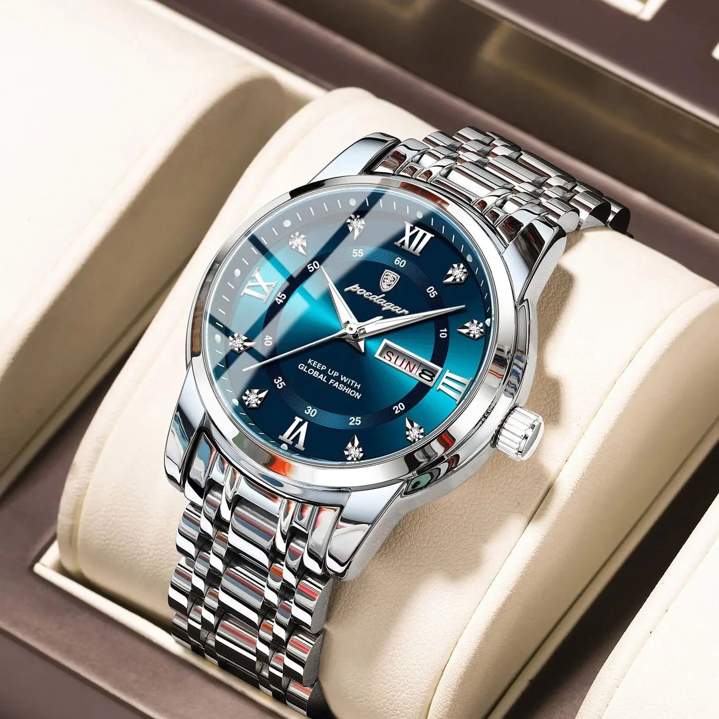Poedagar Luxury Men's Watch Waterproof Quartz Luminous Date Stainless Steel