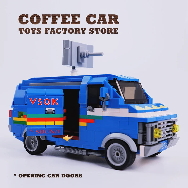 Mystery Town Sci-Fi Retro Van Building Blocks MOC City Street Vehicle Toy Set