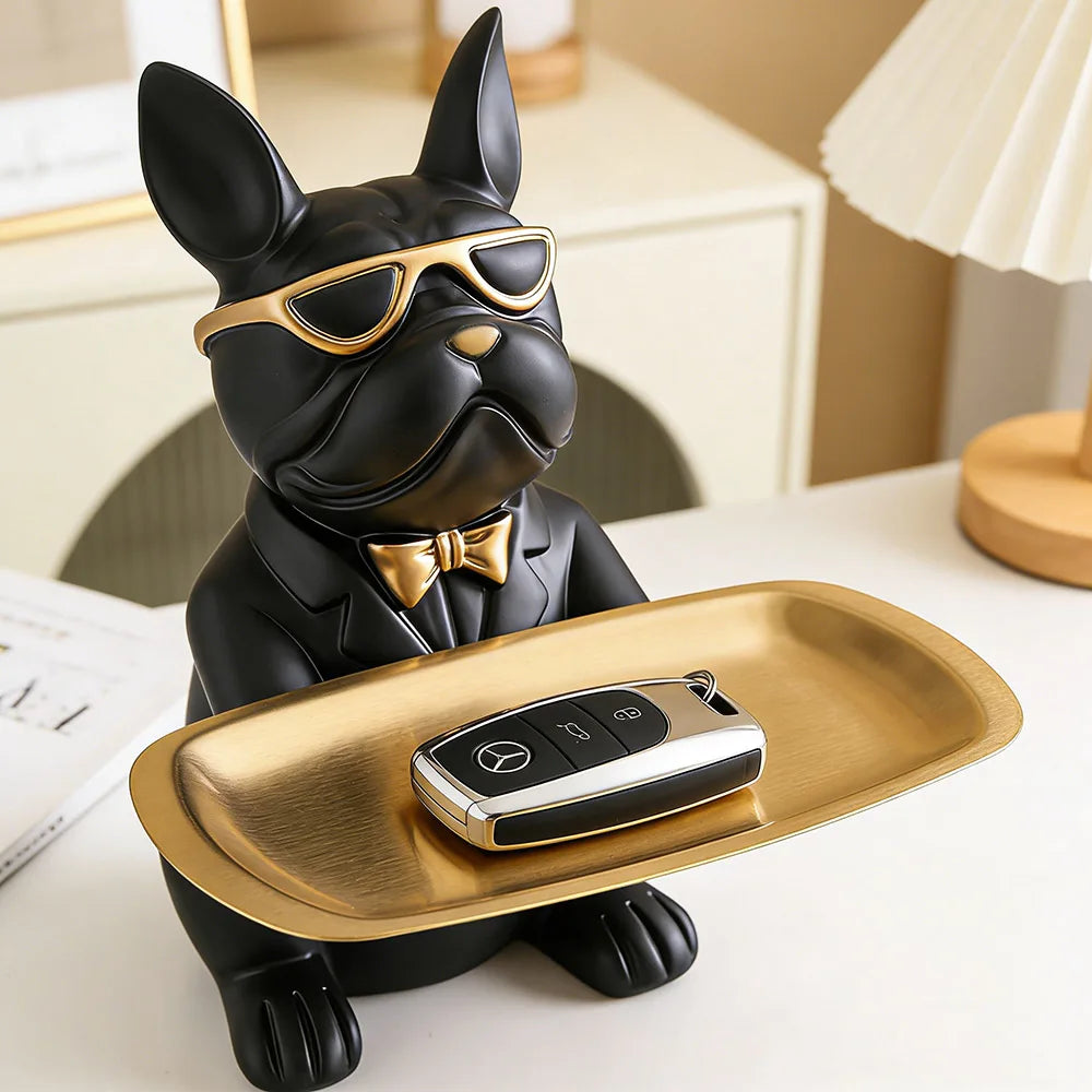 Bulldog Tray Animal Statue Storage Resin Creative Ornament for Living Room