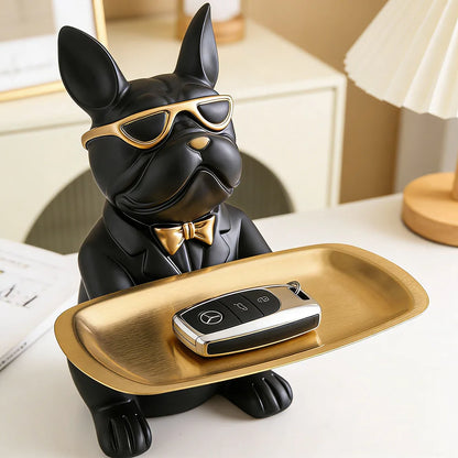 Bulldog Tray Animal Statue Storage Resin Creative Ornament for Living Room