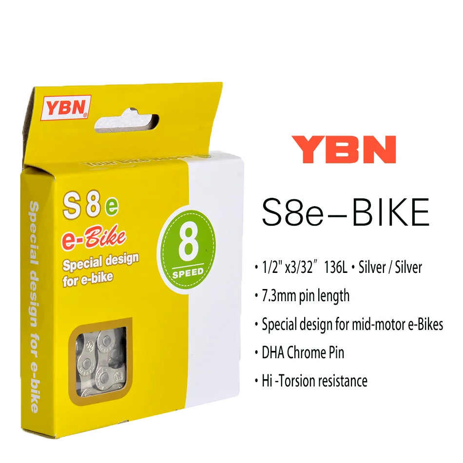 E-Bike Chain YBN 8/9/10/11/12 Speed for Bosch Shimano Mid-Motor Systems