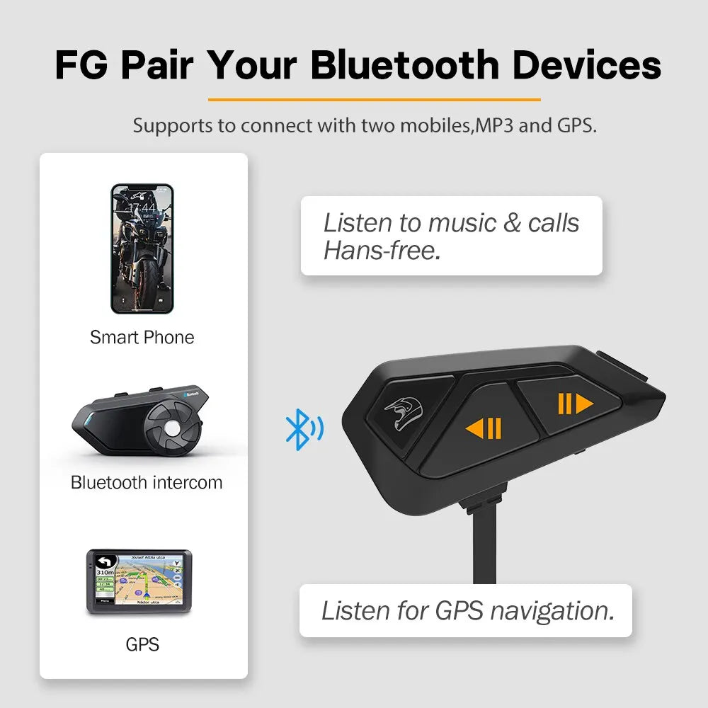 Motorcycle Helmet Intercom Freedconn FG Bluetooth Headset 1000m 10 Riders