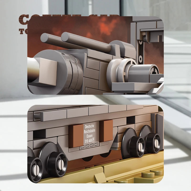 Army Railway Gun Building Blocks Military MOC Armoured Vehicle Brick Model Set