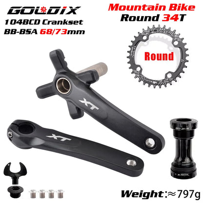 XT Bicycle Crankset 104BCD MTB Bike Crank Chainring Bike 170mm 175mm Black Round Oval 32T 34T 36T 38T Aluminum Alloy with Bottom-EXPROTAS