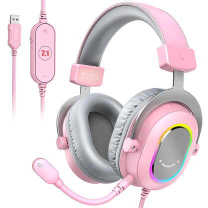 FIFINE Ampligame H6W RGB Gaming Headset 7.1 Surround 3-EQ Mic Inline Control for PC PS4 PS5