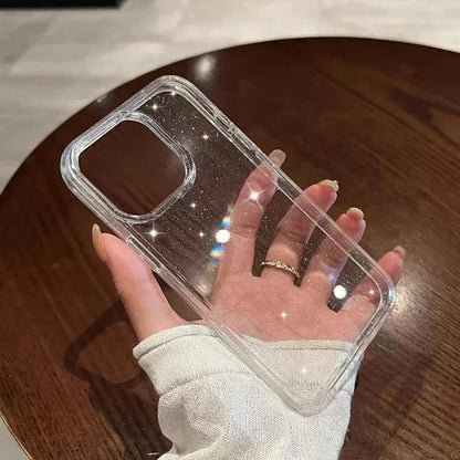 Transparent Glitter Shockproof Soft Case for iPhone 13-16 Pro Max Mini