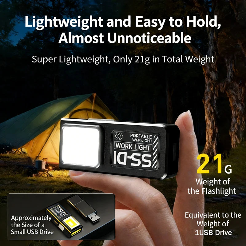 Mini LED Work Light USB Rechargeable COB Flashlight Magnetic Torch EDC