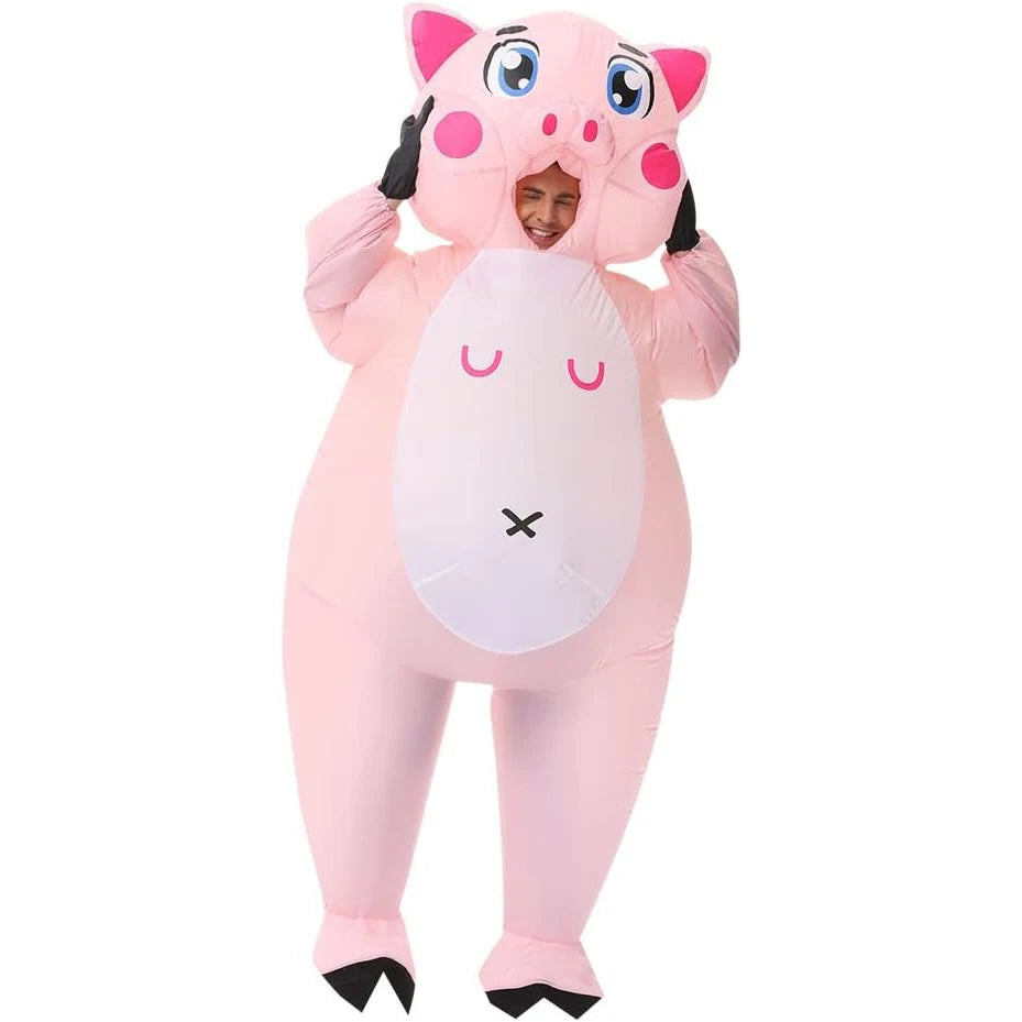 Inflatable Costume Pink Pig Fancy Dress for Adults Halloween Cosplay Jumpsuit