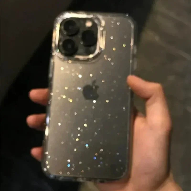 Transparent Glitter Shockproof Soft Case for iPhone 13-16 Pro Max Mini