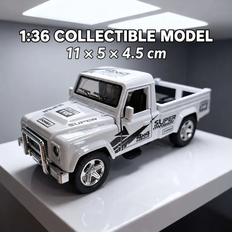 1:36 Defender Style Alloy Pickup Truck Model Pull Back Toy with Doors