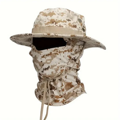 Wide Brim Boonie Hat with Balaclava Mask for Outdoor Fishing Hiking