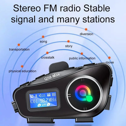 Motorcycle Helmet Bluetooth Headset Intercom with LED Light FM Radio IP65