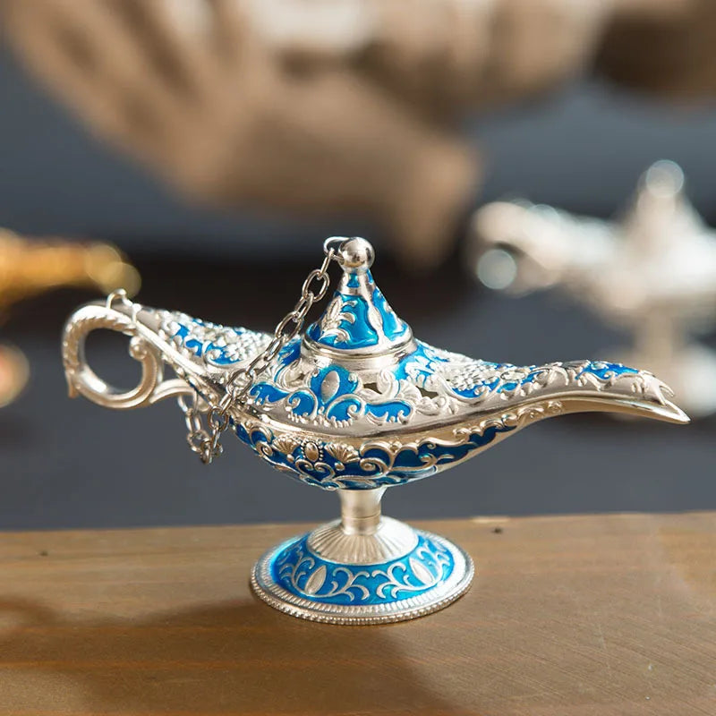 12cm Classic Aladdin Magic Genie Lamp Incense Burner Retro Wishing Oil Decor