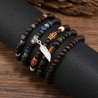 10Pcs Vintage Bohemia Men's Bracelets Stylish Leaves Wristwear Jewelry