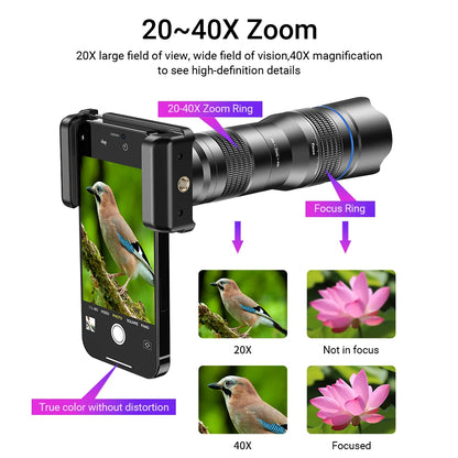 APEXEL 20–40X Zoom Phone Lens w/ Tripod HD Telephoto for iPhone Samsung Mobile