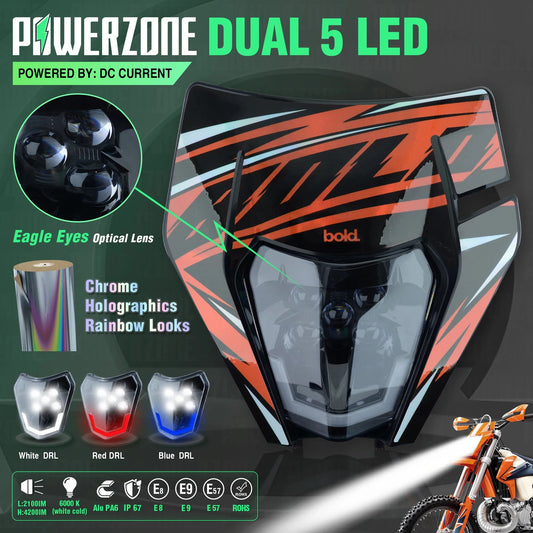 PowerZone Motorcycle  Headlight Headlamp Head Light Supermoto Fairing For KTM EXC SXF MX Dirt Bike Enduro  Headlight - EXPROTAS