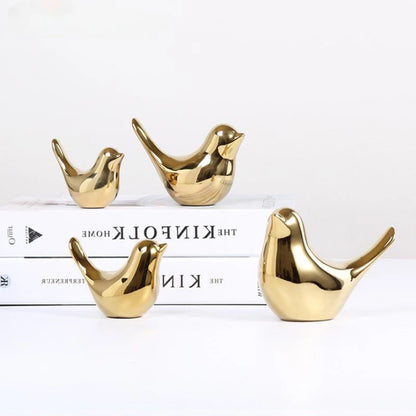 Nordic Gold Ceramic Bird Figurine Animal Statue Home Table Decoration Ornament