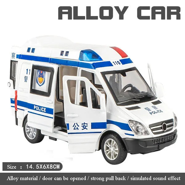 1:32 Mini Alloy Car Diecast Ambulance Fire-Truck Policecar Model Sound And Light Vehicle Simulation Collection Gifts Toys Boys-EXPROTAS